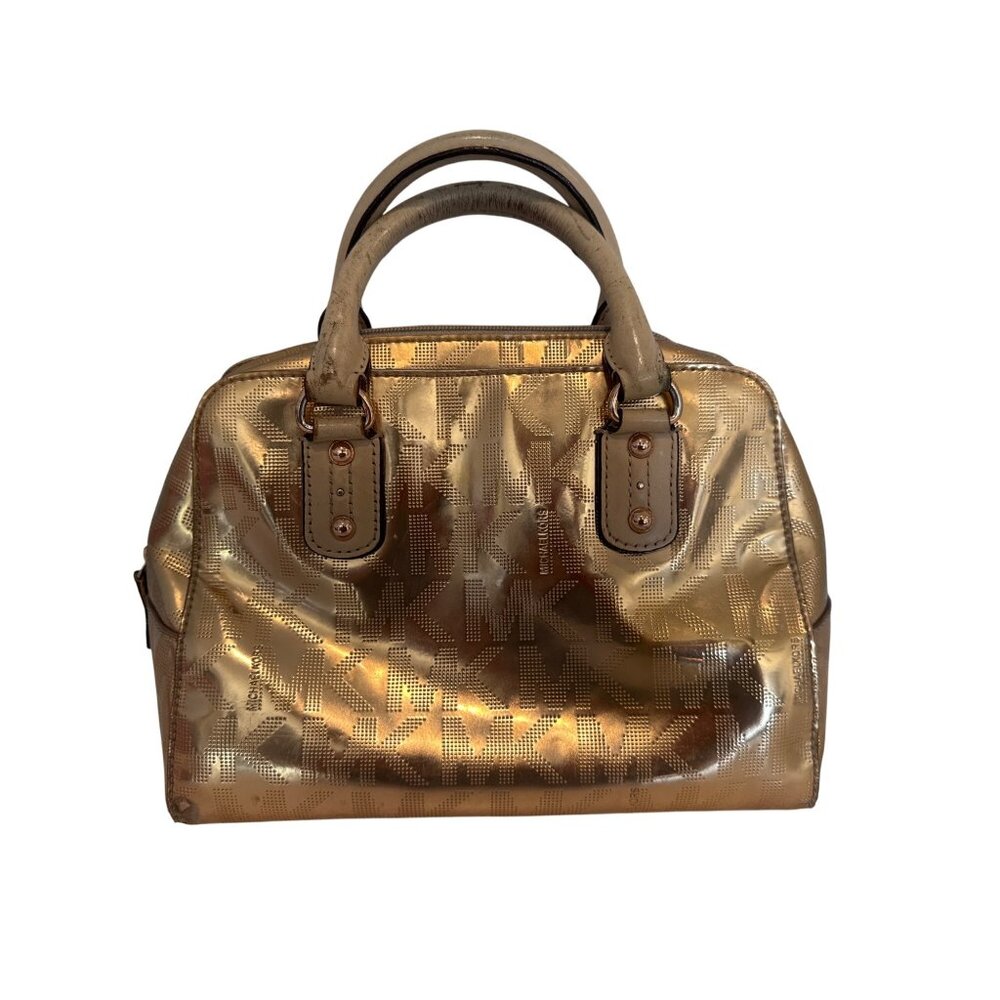 Michael Kors Womens Purse Small Rose Gold Top Handle Metallic Glam Designer